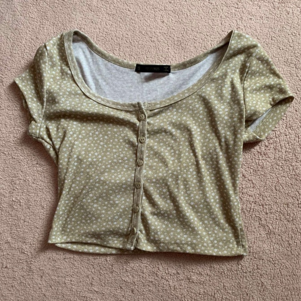 light brown buttoned scoop neck top
